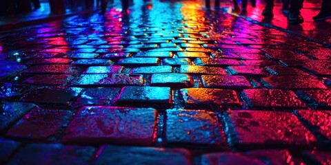 Street with a wet cobblestone surface
