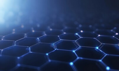 Obraz premium Abstract digital background featuring a hexagonal grid illuminated with blue lights.