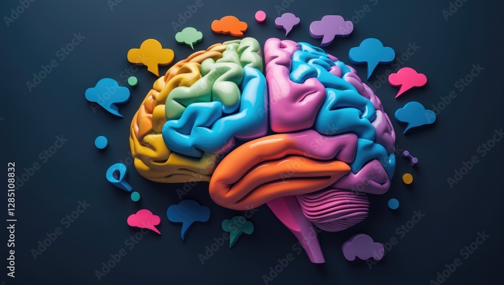 Poster exploring the dynamics of rational versus irrational thought. vibrant abstract brain shapes represen