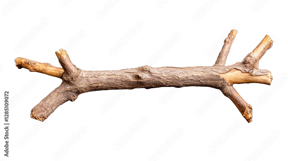 Poster natural rustic branch with multiple offshoots on transparent background