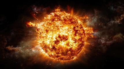 Fototapeta premium Fiery stellar explosion in space, cosmic background