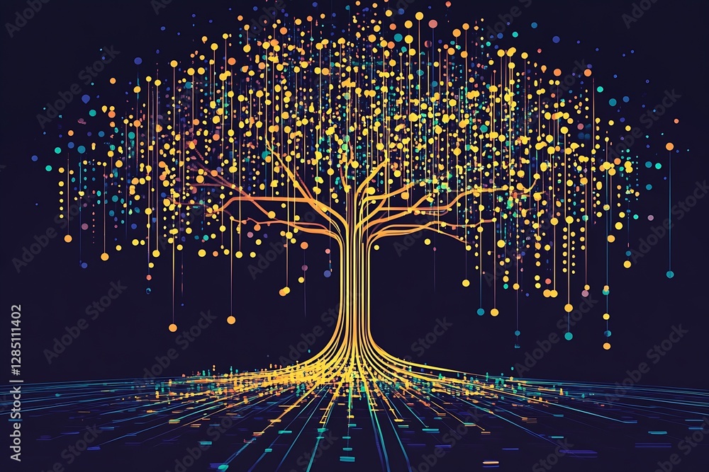 Leinwandbilder artistic representation of a vibrant digital tree with glowing lights and data connections : generat