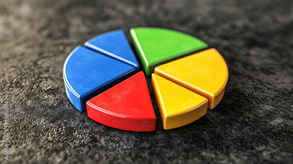 Poster colorful pie chart segments digital workspace graphic design modern environment top view data visual