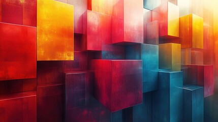 Colorful Geometric 3D Wall with Abstract Shapes and Modern Design