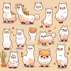 Cute Alpacas in Various Poses and Expressions