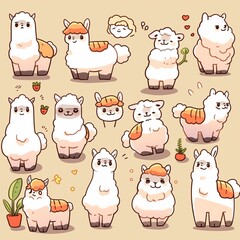 Cute Alpacas in Various Poses and Expressions