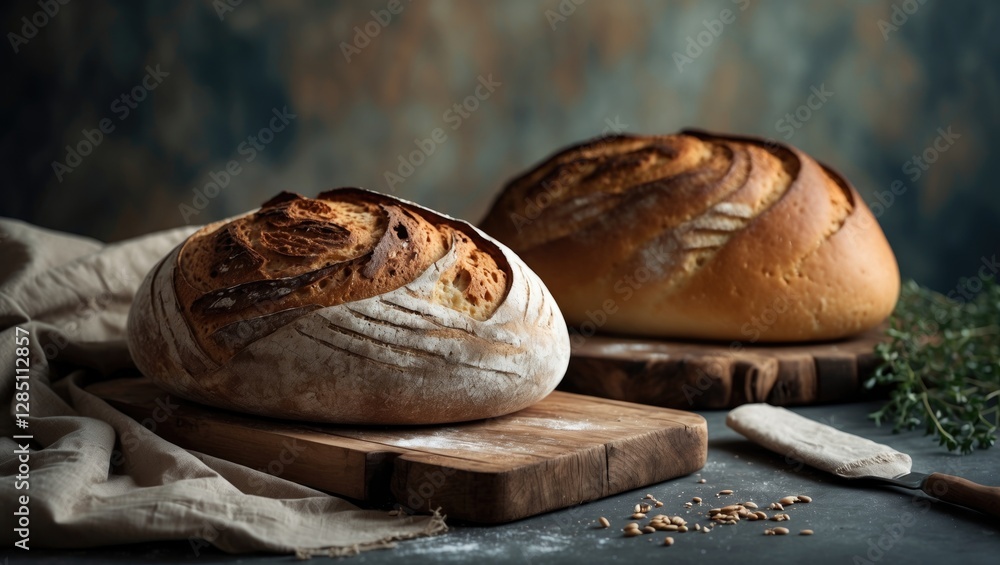Poster rustic-style bread on a backdrop featuring ample copy space.
