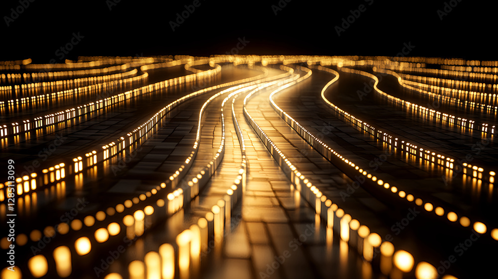 Poster illuminated pathways abstract digital art virtual space creative environment low angle light and mot