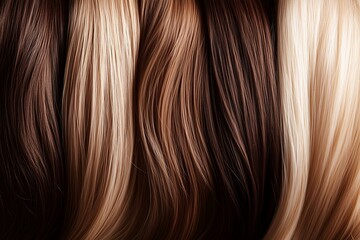A variety of hair colors ranging from dark brown to light blonde displayed in a row