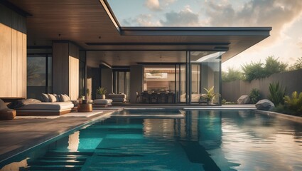 Fototapeta premium Contemporary poolside residence design