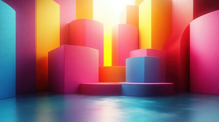 Vibrant Abstract Geometric Background with Colorful 3D Shapes