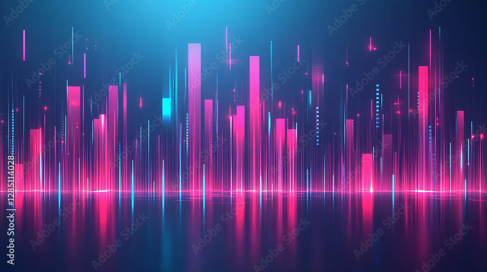 Poster dynamic neon waveforms displaying sound frequencies virtual studio digital art futuristic environmen