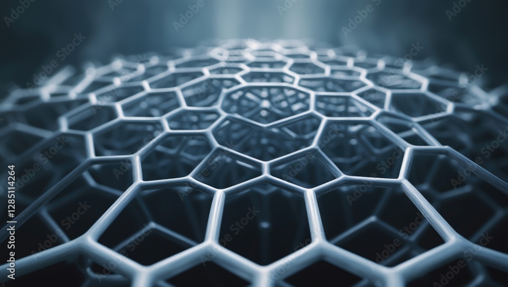 Poster depiction of carbon nanotube structure, abstract representation of nanotechnology with hexagonal pat