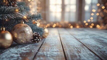 Elegant Christmas Ornament on Wooden Floor with Cozy Holiday