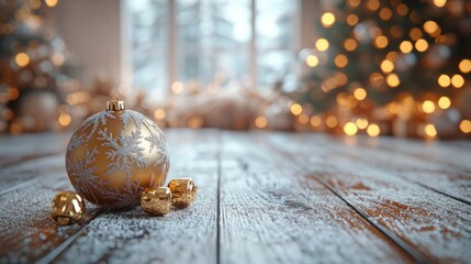 Elegant Christmas Ornament on Wooden Floor with Cozy Holiday