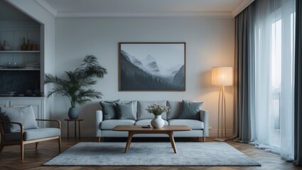 mockup display with an elegant white living room setting