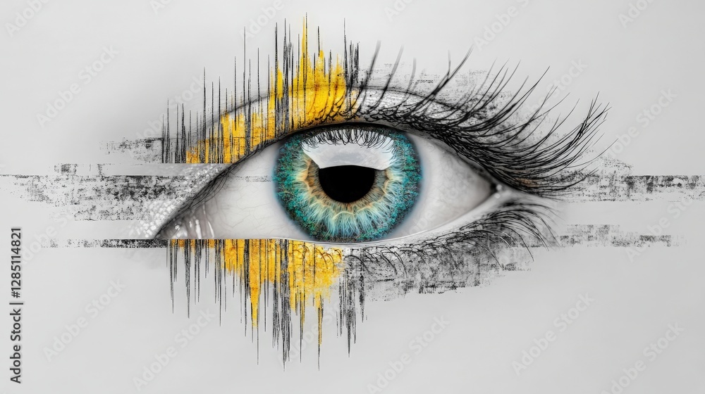 Poster artistic representation of an eye with abstract waves and patterns