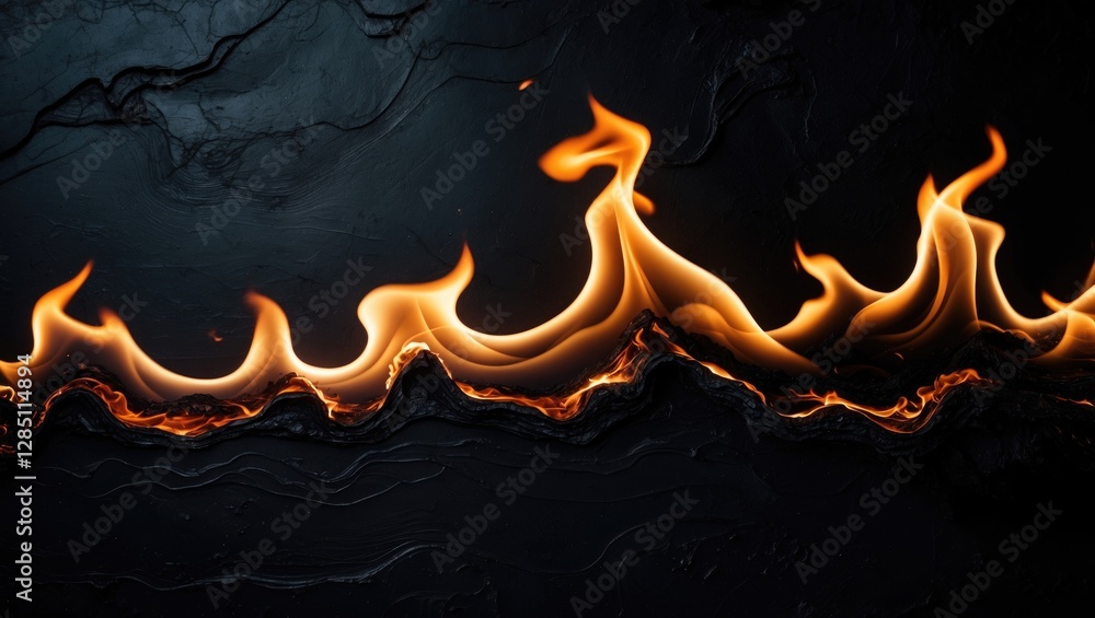 Poster luminous flames flickering on a dark background, showcasing vibrant fire energy in a dynamic abstrac