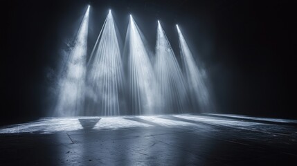 Dramatic Stage Lighting: Spotlight Beams Illuminate Dark Stage