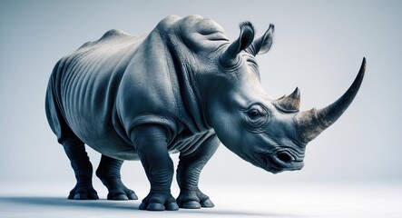 Rhinoceros portrait set against a plain white background