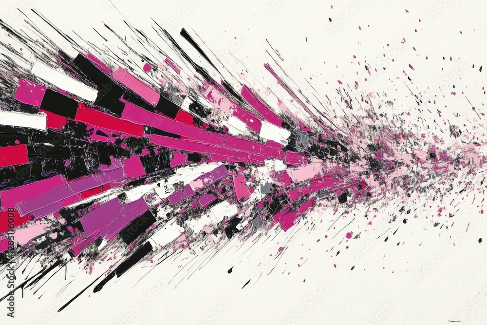 Poster a vibrant abstract burst in pink and black: an exploration of energetic movement and color dynamics 