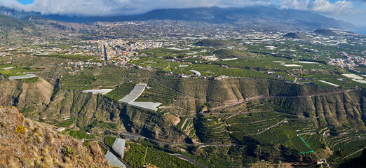 Drone, environment and landscape with nature, view and mountain with ecology and growth in spain. Travel, tourism and la palma with plants, countryside and sustainability for agriculture destination © peopleimages.com