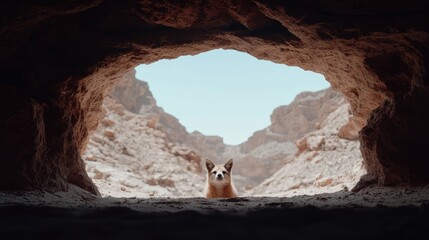 Dog in Desert Cave Entrance