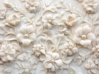 White floral cameo relief wall art texture background, home decor