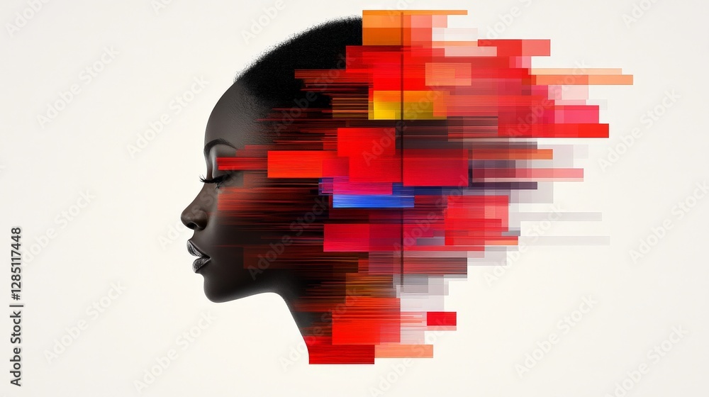 Poster artistic representation of a profile with colorful abstract elements