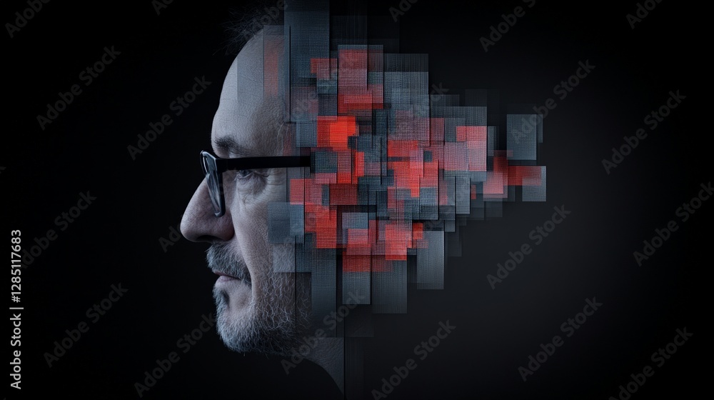 Poster profile of a man with digital abstract data visualization concept