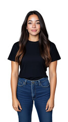 Obraz premium Woman in Black T-Shirt Standing with Transparent Background
