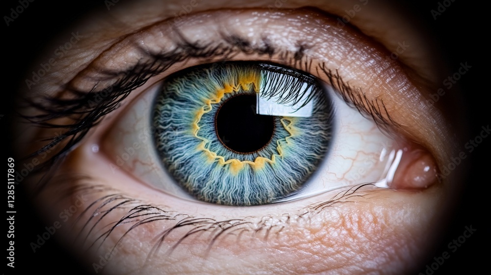 Poster close-up view of human eye with unique color patterns and details
