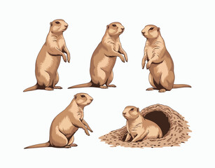 Cute Prairie Dog Silhouette Vector Template