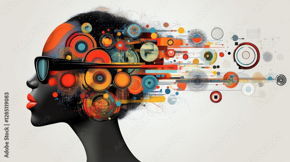 Poster vibrant abstract portrait with colorful circles and shapes design
