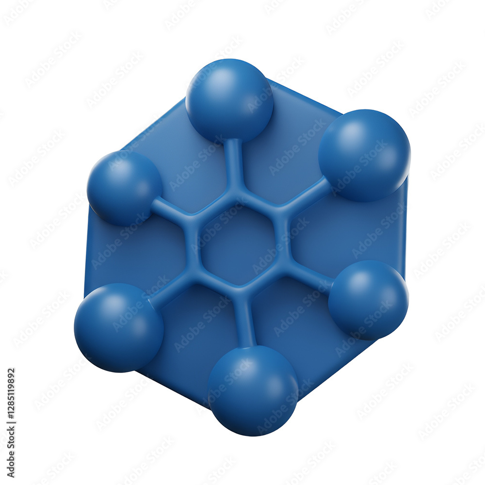Poster abstract blue molecular structure 3d render isolated transparent background