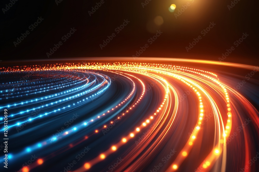 Poster vibrant abstract light trails capturing movement in a dark environment: an artistic representation o