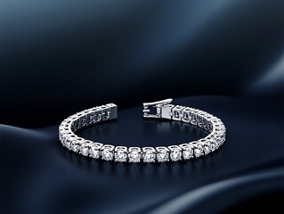 Fototapeta premium Elegant diamond bracelet sparkling on smooth dark surface showcasing luxury and craftsmanship : Generative AI