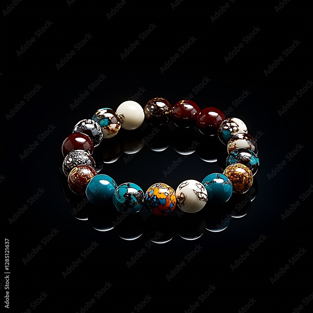 Aufkleber artisan-made colorful beaded bracelet with unique stones displayed elegantly against dark background
