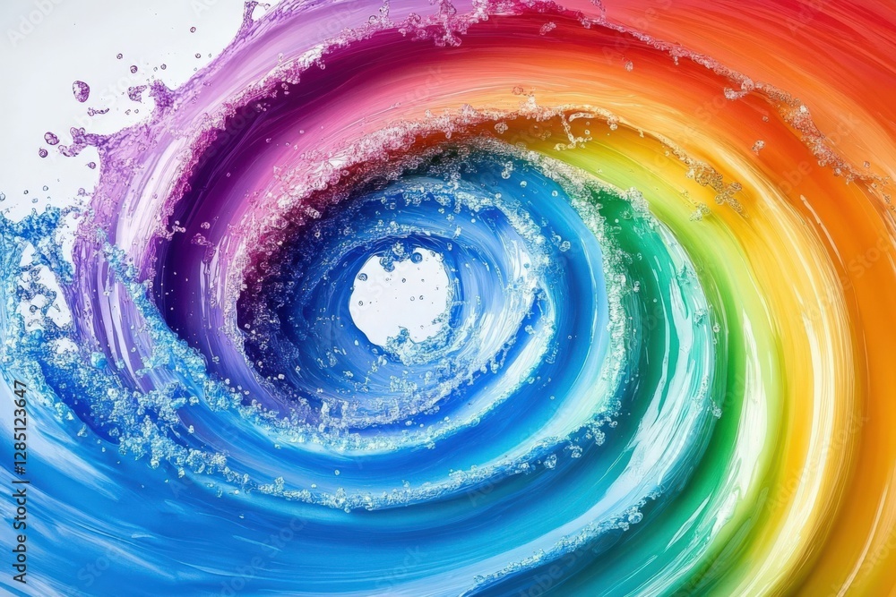 Poster a vibrant, multicolored splash of paint creating a swirling wave: an abstract representation of colo
