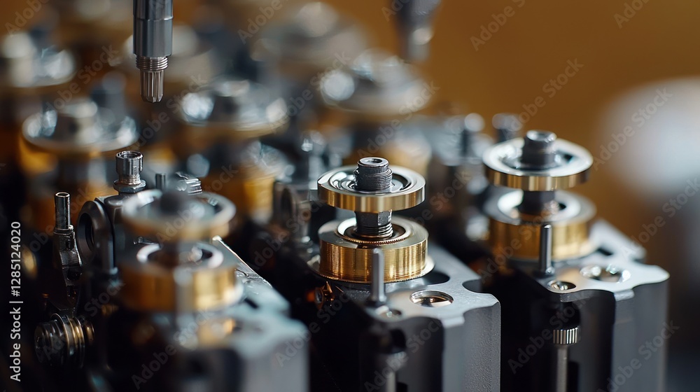 Poster close-up view of intricate clockwork mechanism, showcasing precision engineering and detailed crafts