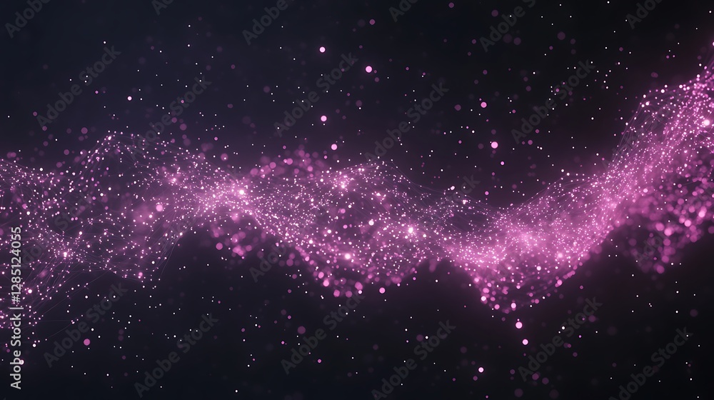 Poster vibrant pink cosmic particles create a mesmerizing wave against a dark background.