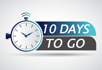 10 days to go in Clock style. Special offer badge. Web design. Sale tag, for webinar banner, live event