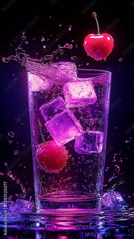 Aufkleber An artistic display of cherries and ice in a glass with vibrant colors creating a refreshing effect : Generative AI