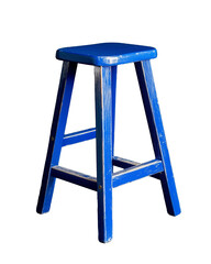 Blue wooden stool with four legs and a square seat on transparent background