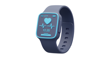 Smartwatch Displaying Heart Rate in Gray and Light Blue 3D Render