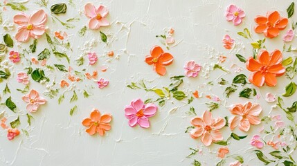 Peach and Pink Flowers Impasto Painting