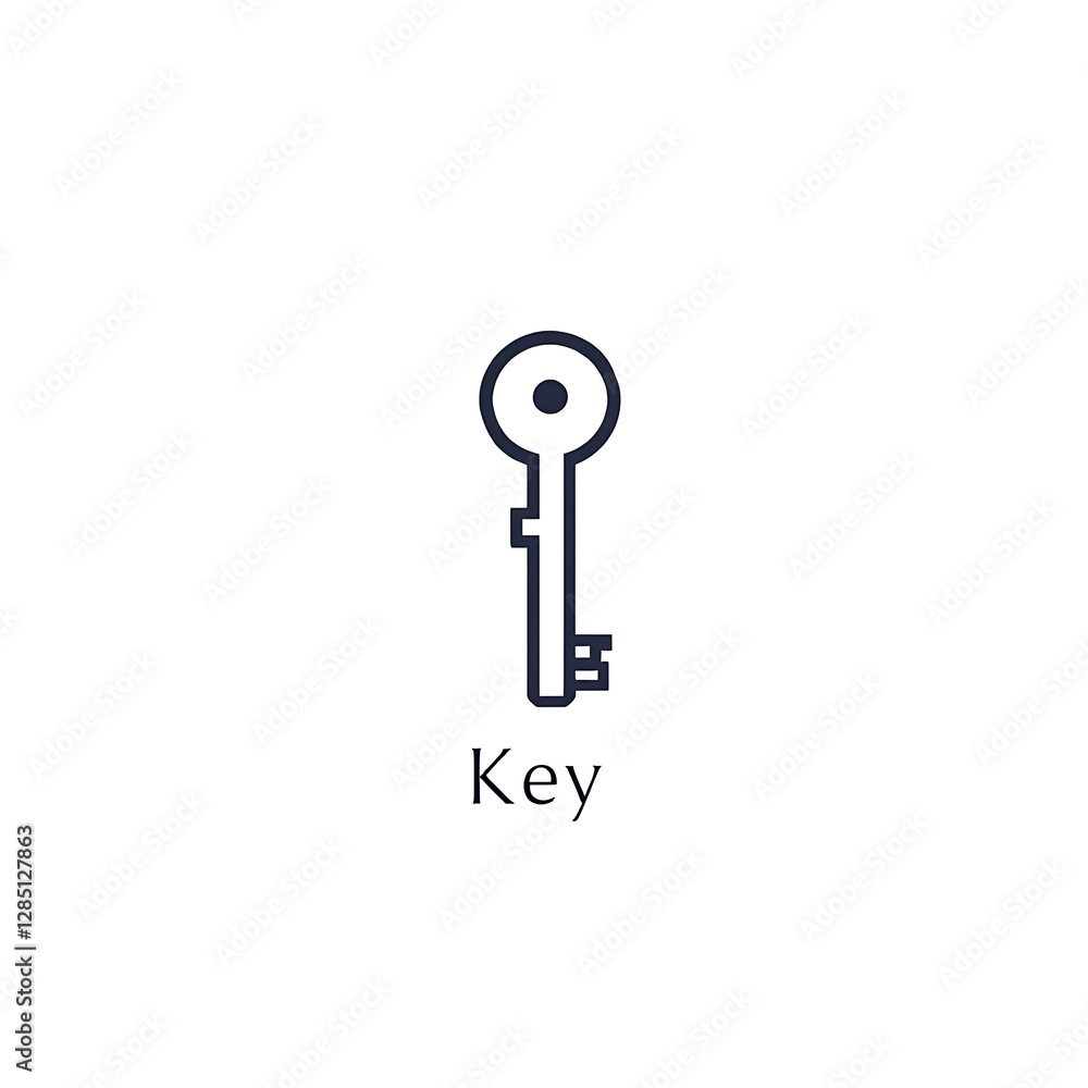 Poster minimalist key icon design with simple lines and elegant shape symbolizing access and security