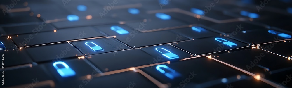 Poster Digital keyboard with glowing lock icons, symbolizing cybersecurity and data protection.