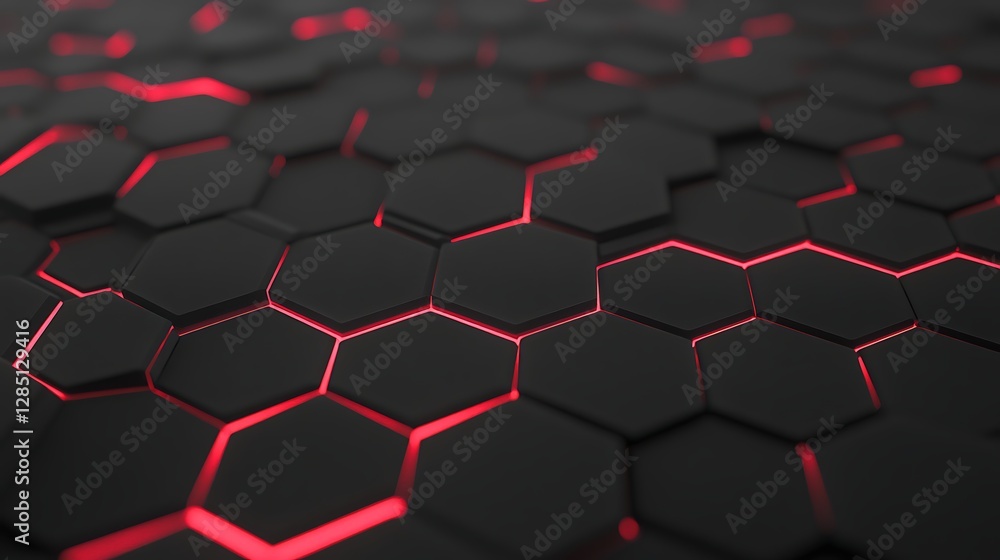 Aufkleber Dark hexagonal pattern with glowing red edges, creating a modern, tech-inspired aesthetic.