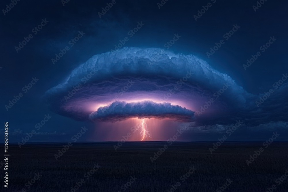 Poster a large cloud of lightning is hovering over a field